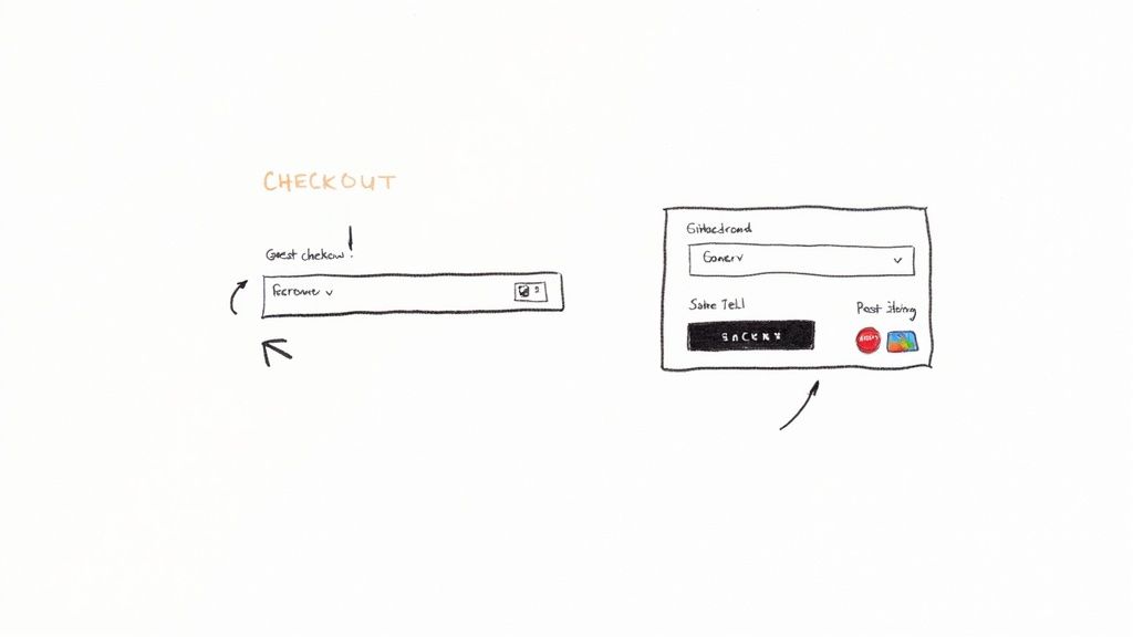 A simplified and clean e-commerce checkout page on a mobile phone, showing clear steps and trust badges.
