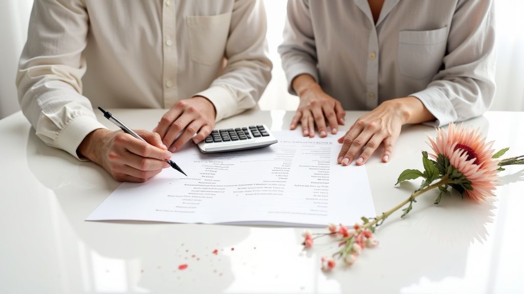 A bride holding a large, beautiful wedding bouquet with white and blush flowers.