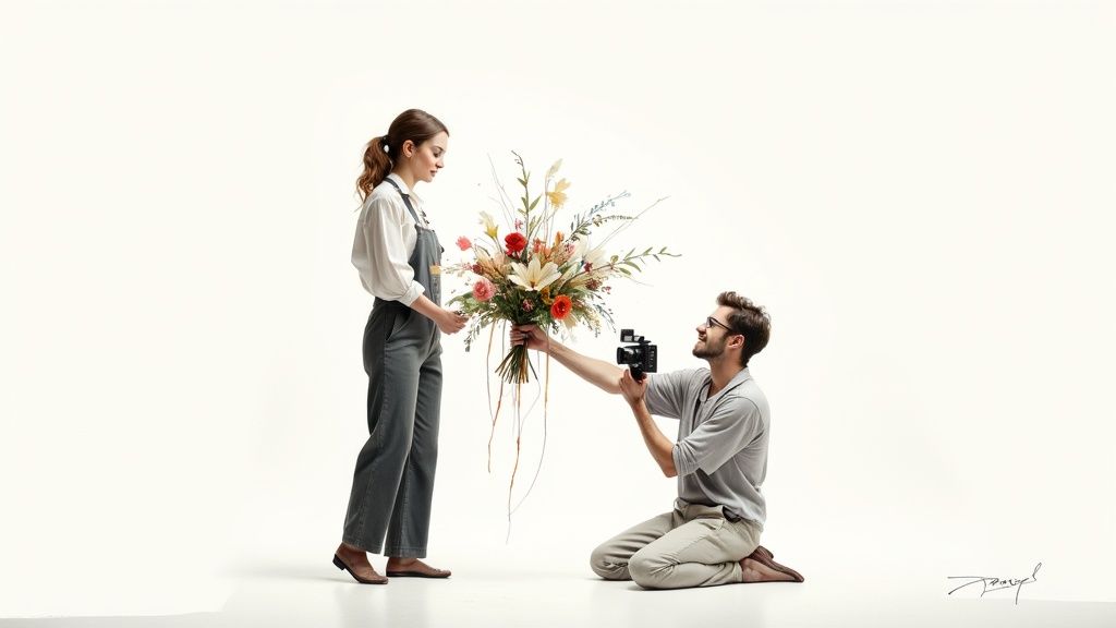 An artistic, modern flower arrangement in a stylish vase, representing the creative floral designs suitable for Culver City.