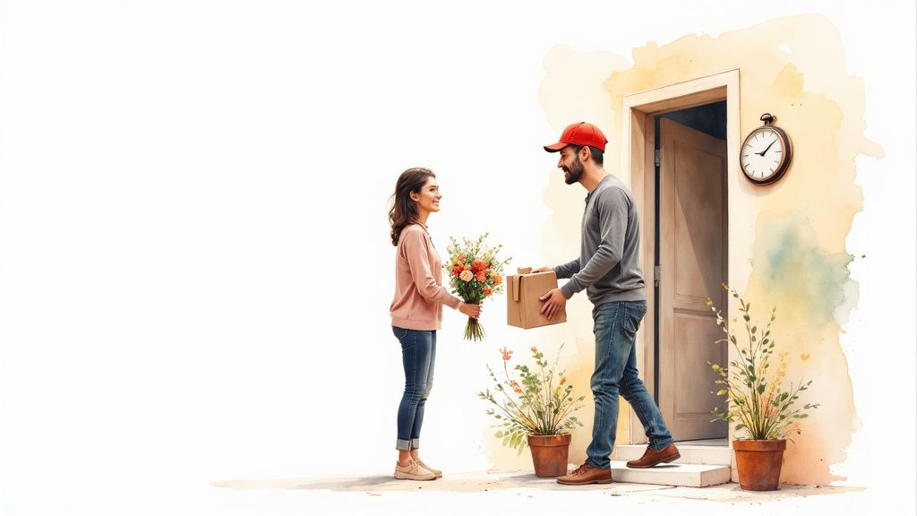 A beautiful, modern flower arrangement in a white vase.
