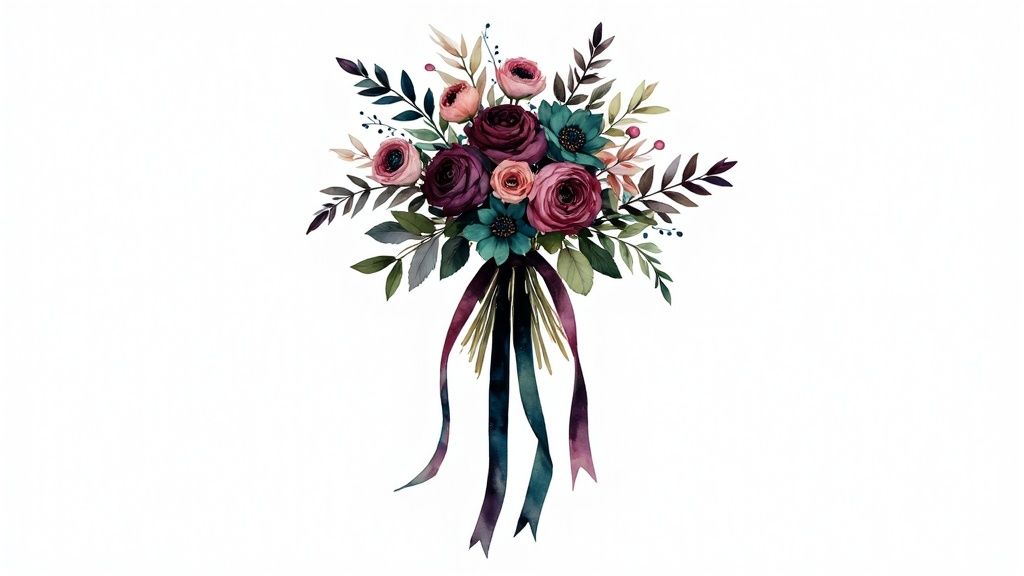 Jewel-Toned Velvet Ribbon Bouquets