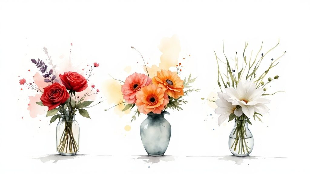 A beautiful floral arrangement with a variety of colorful flowers