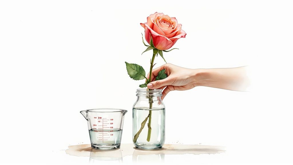 Garden rose stem immersion