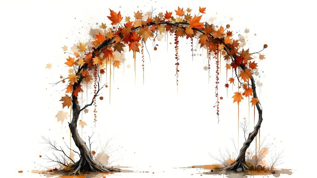 Cascading Autumn Foliage Altar Installation