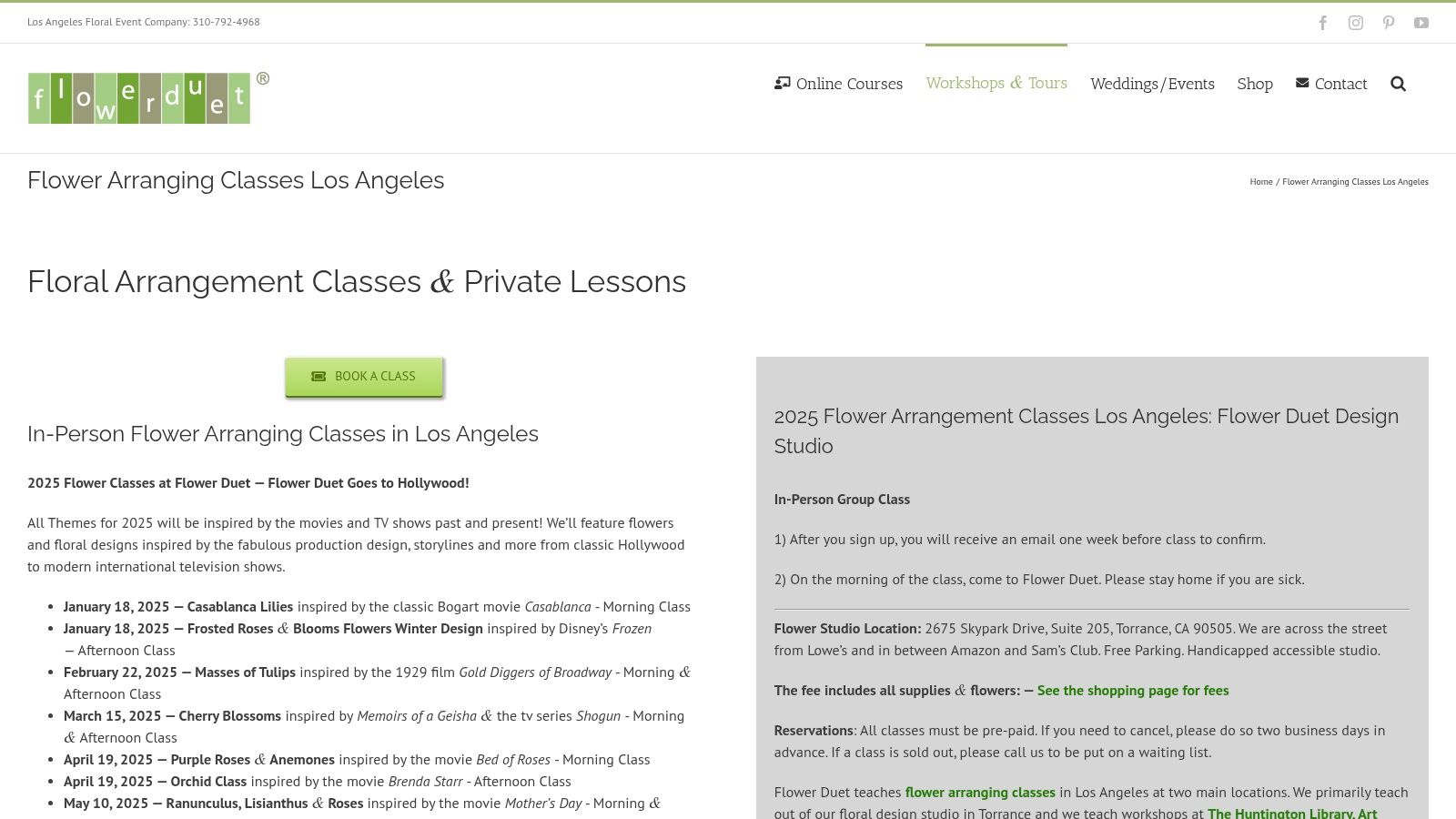 Flower Duet classroom showing students arranging flowers in vases on tables