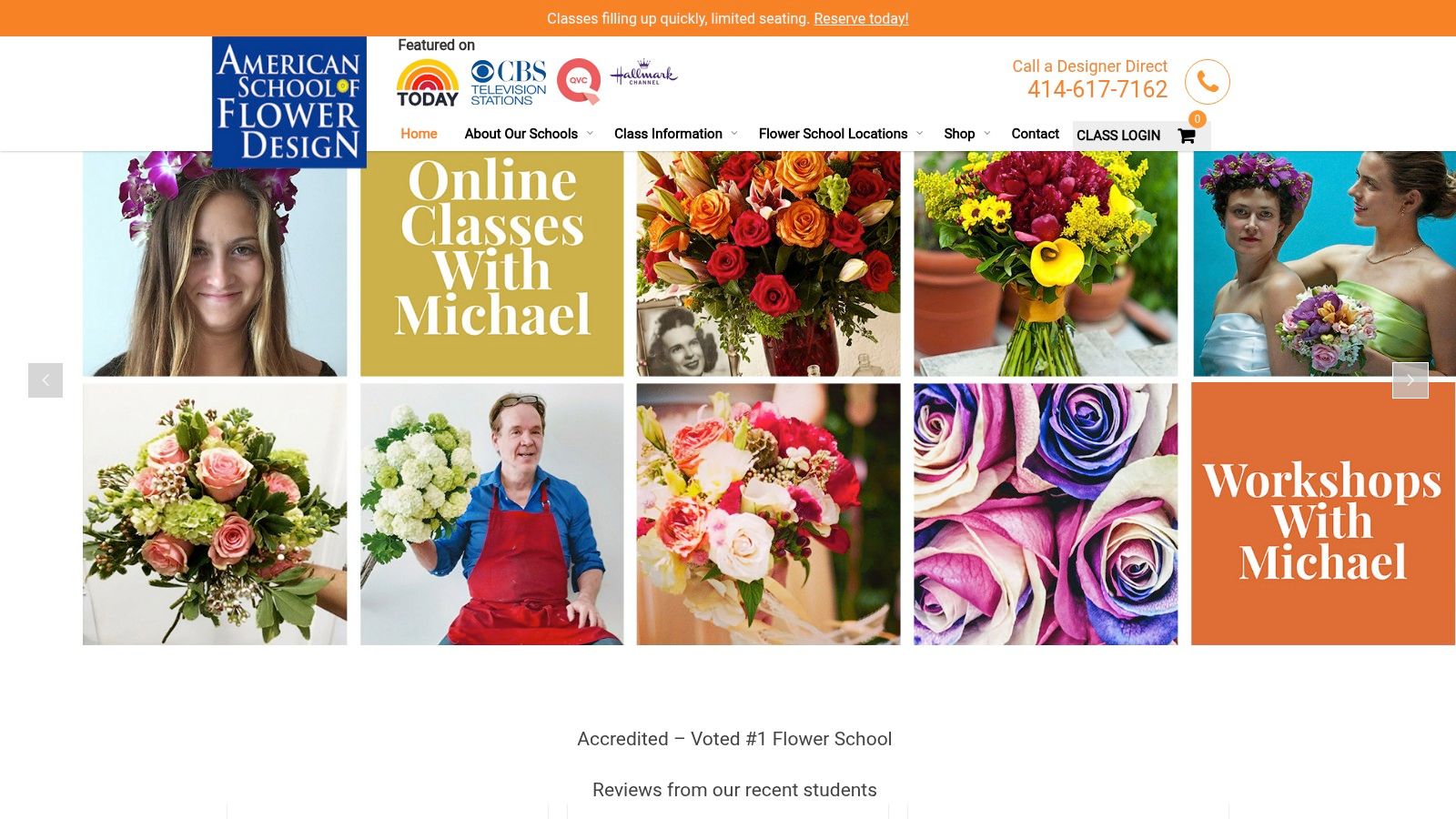 American School of Flower Design students working on elaborate floral arrangements in a classroom setting