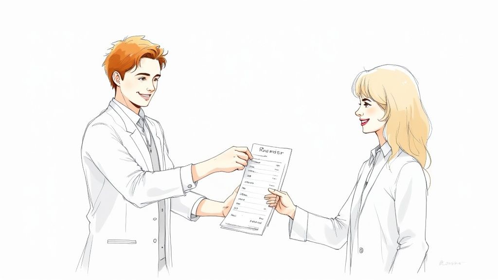 A person organizing receipts and financial documents at a desk