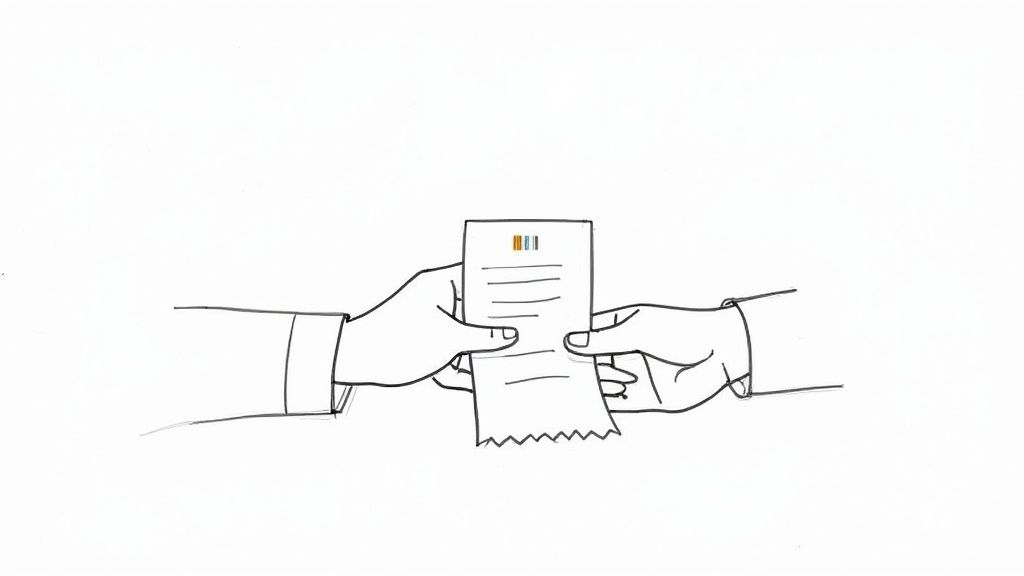 A stack of professional, printed receipts next to a credit card terminal.