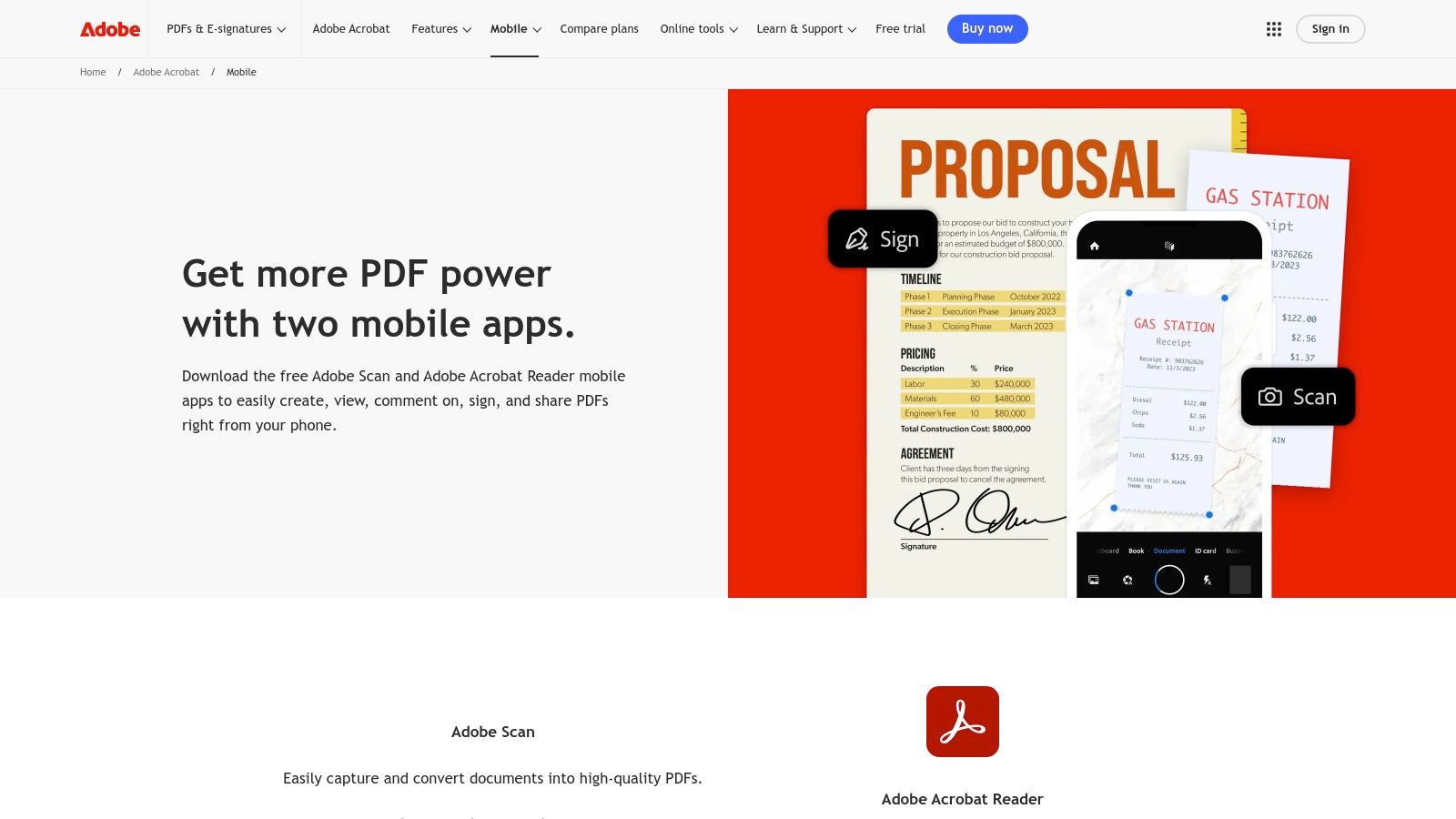 Adobe Scan receipt scanning interface
