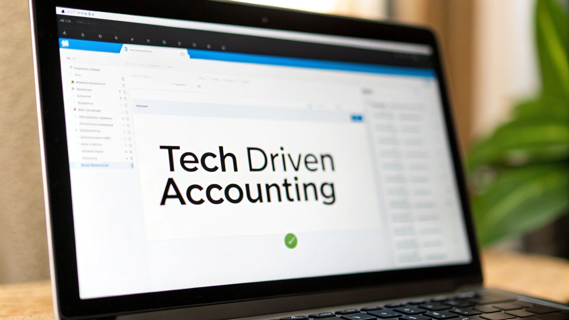 A professional working with accounting software on a laptop, showing data visualisations