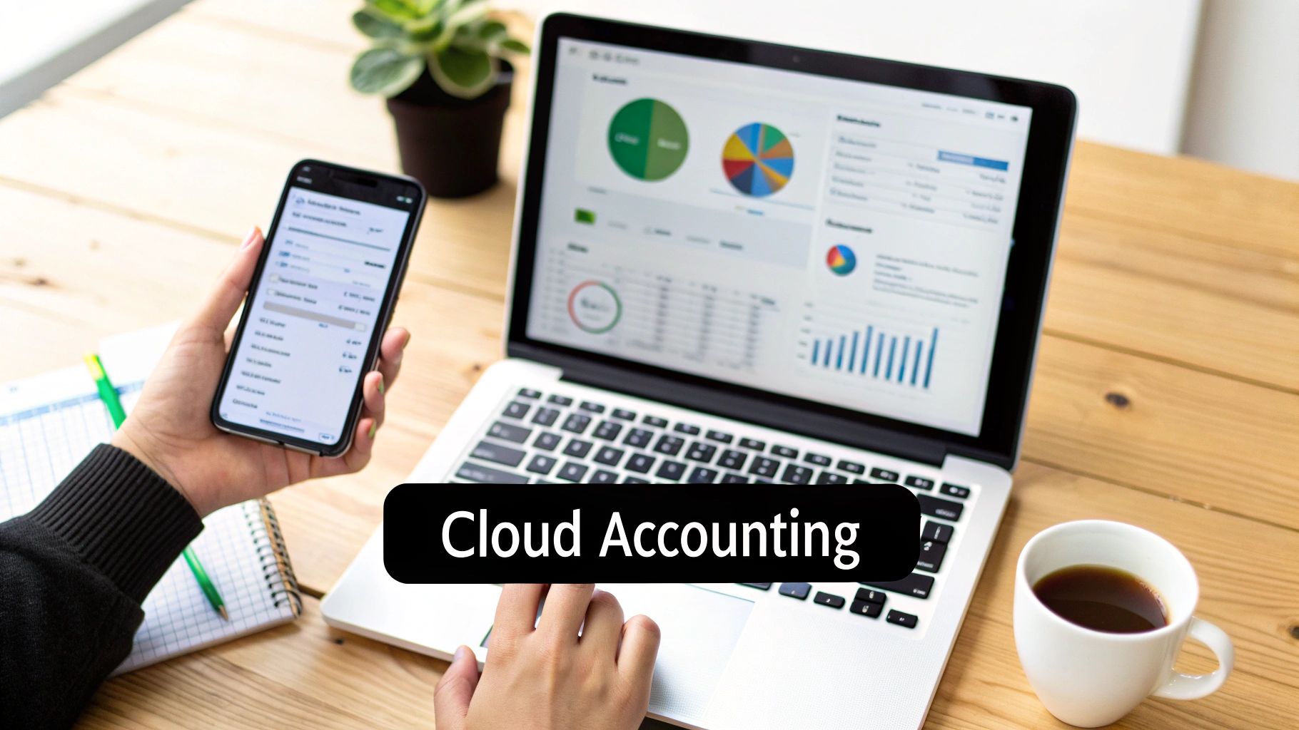 A business professional reviews financial data on a tablet in a modern Dubai office setting.