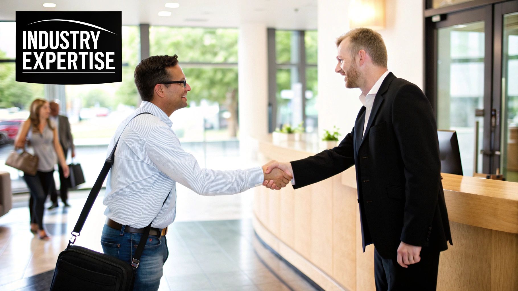 Professionals in a modern office collaborating on financial documents
