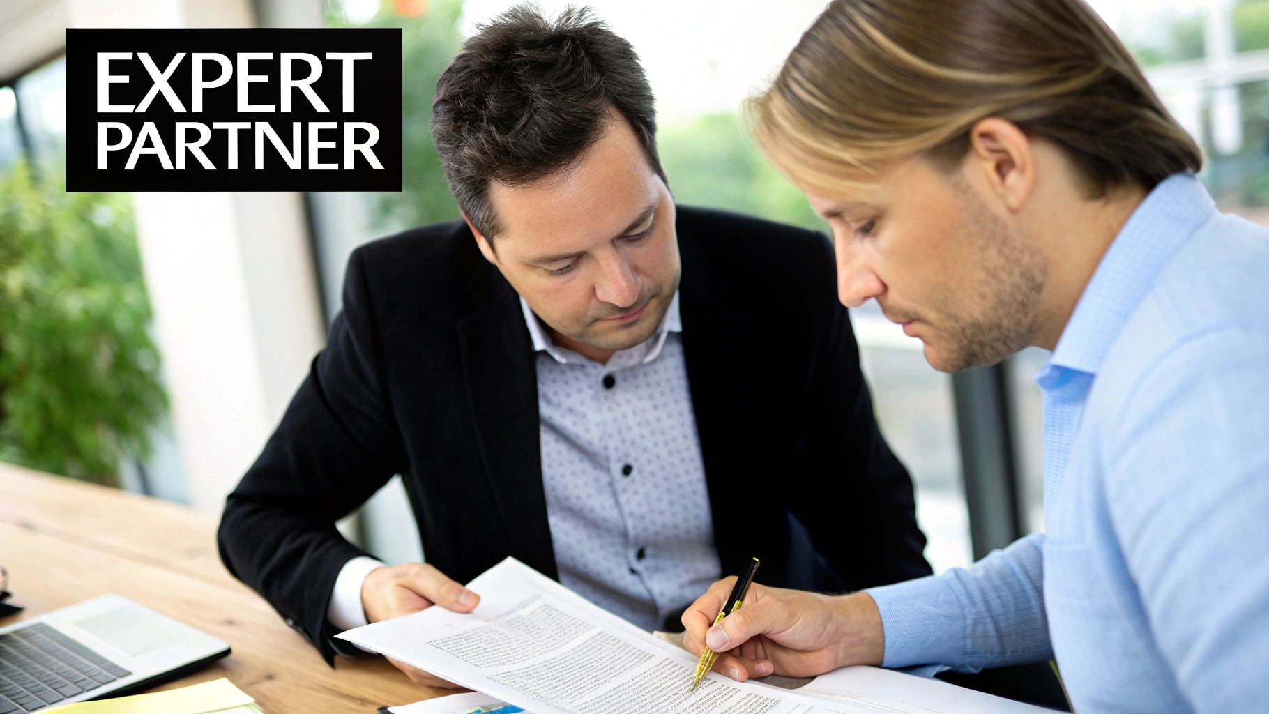 A professional team discussing financial charts in a modern office