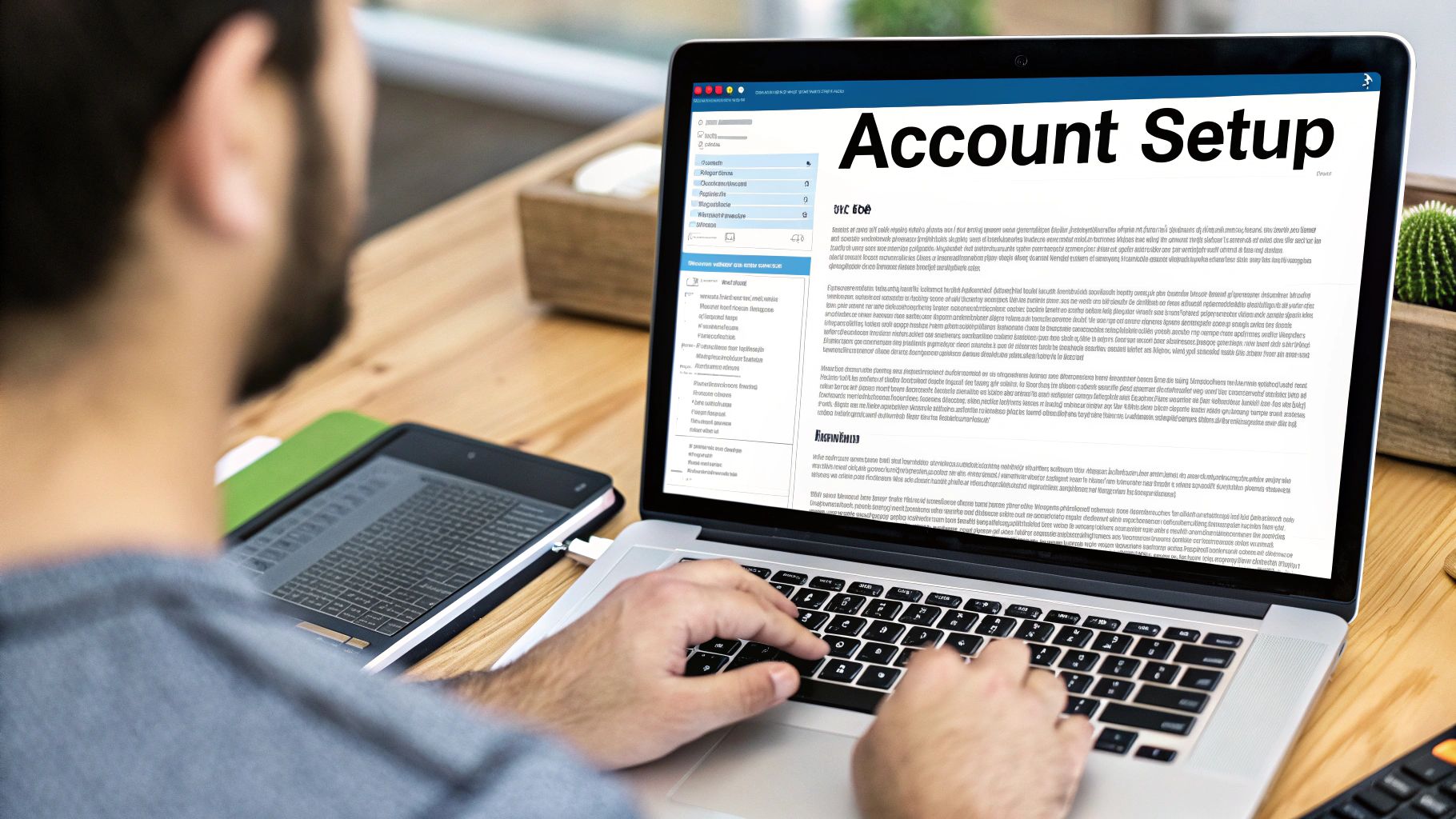 A person using a laptop to configure their Wafeq bookkeeping account.