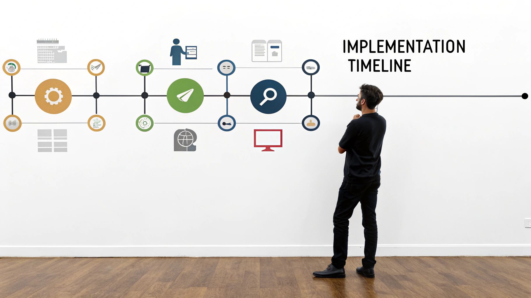 A person looking at a calendar and financial charts, planning for future growth.