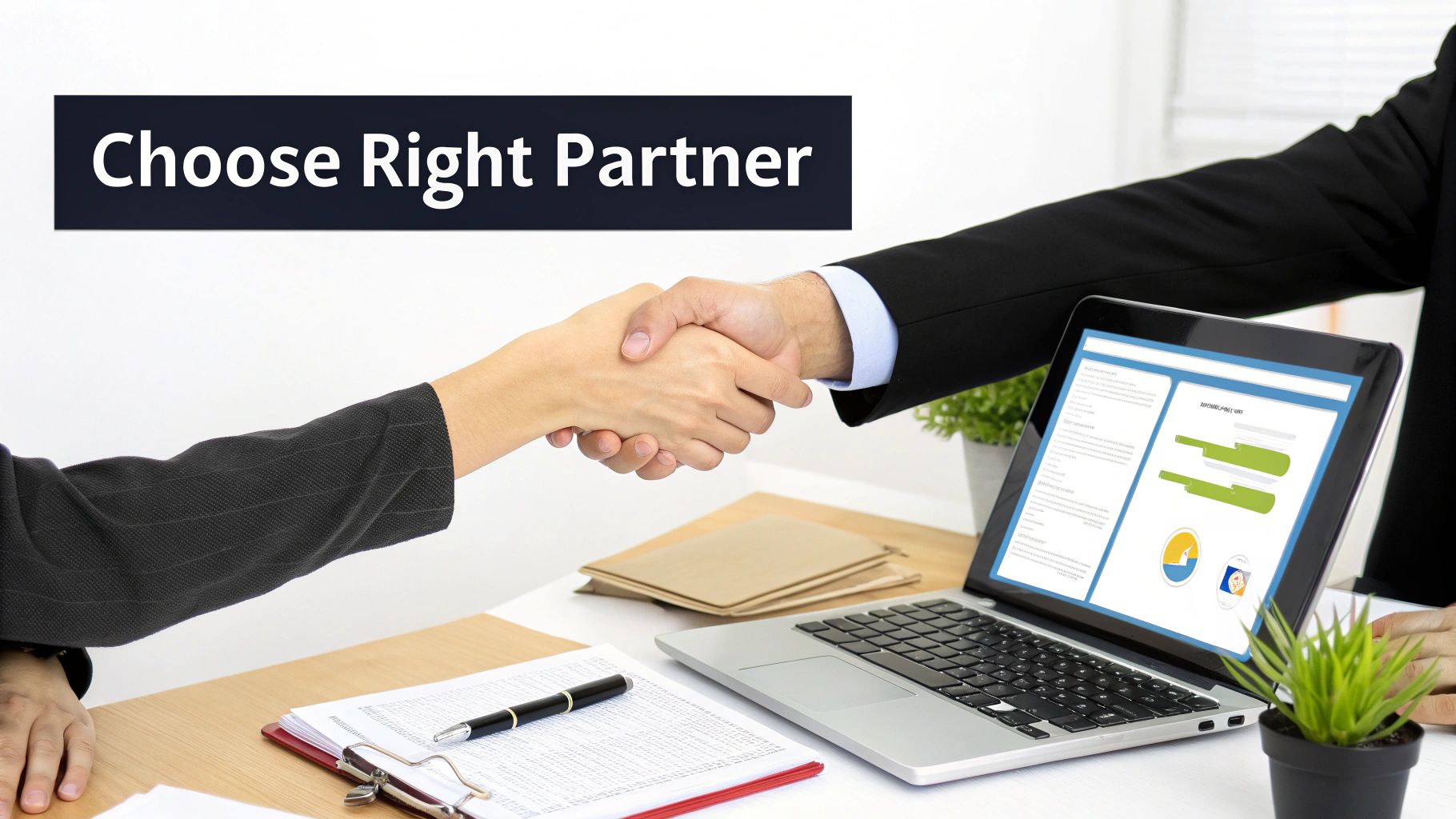 A checklist on a clipboard, symbolizing the process of selecting the right business partner.