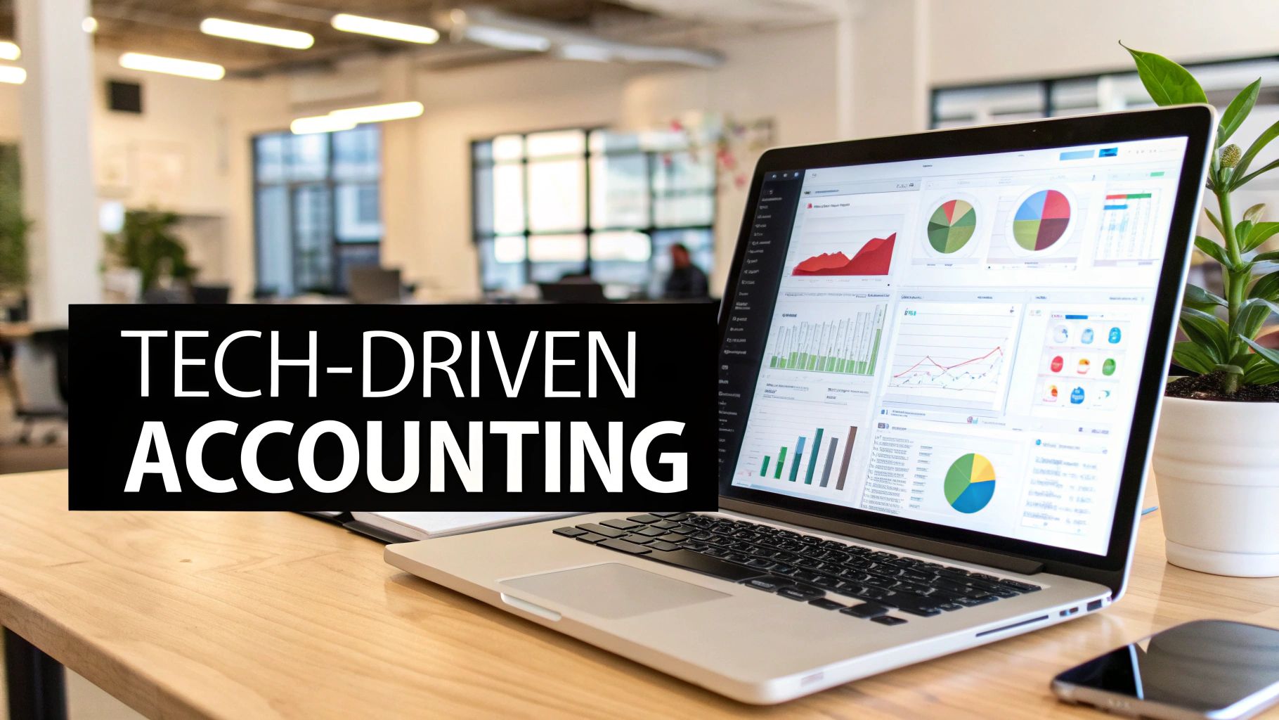 A professional using a cloud accounting dashboard on a tablet, with financial charts and data visible, in a modern UAE office.