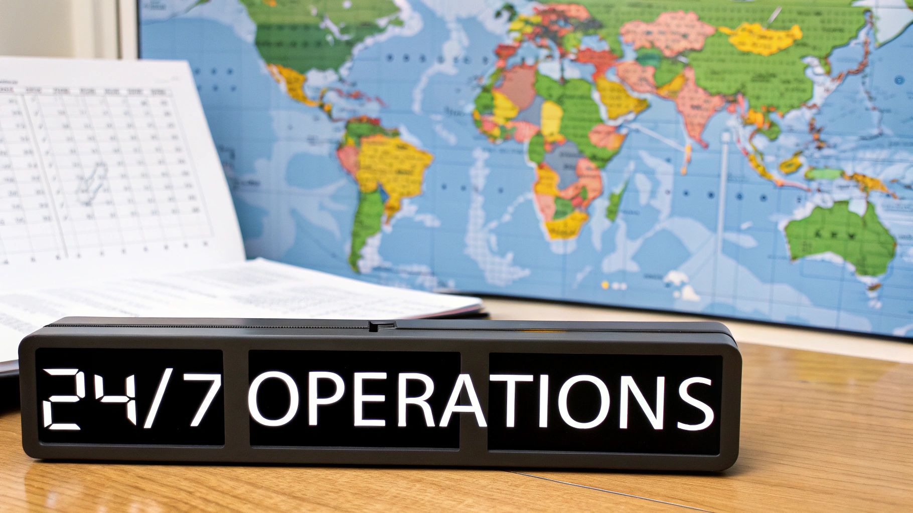 Infographic showing key data about 24/7 Business Operations and Faster Turnaround