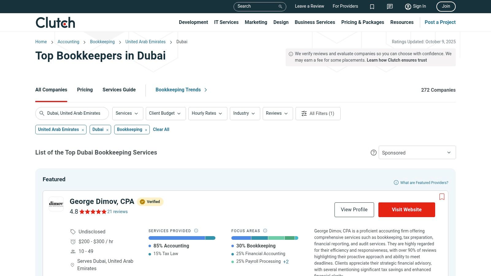 Clutch — Dubai Bookkeeping Companies (curated directory)