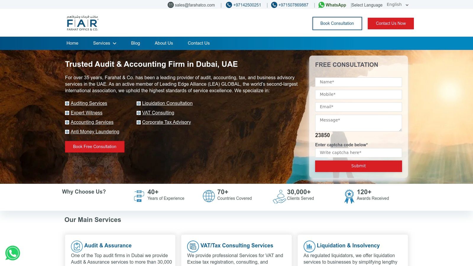 Farahat & Co.'s website showcasing their services