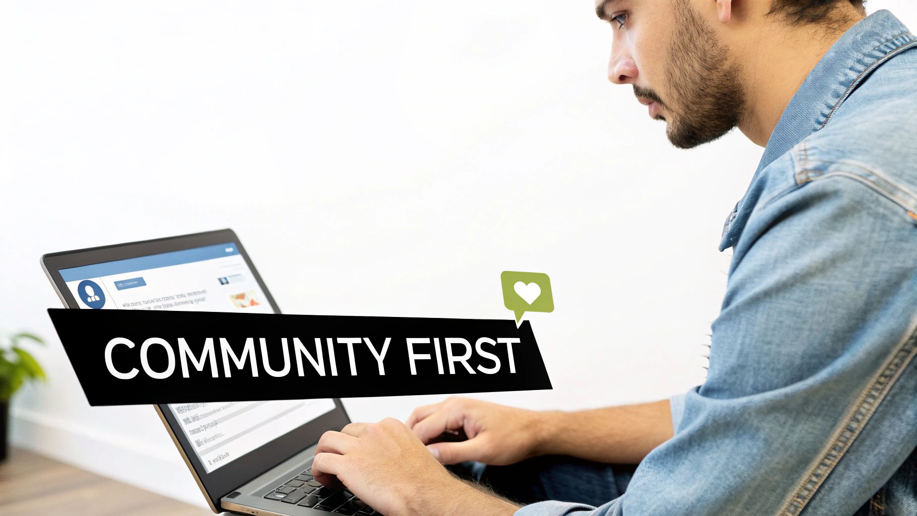 A group of diverse people interacting with social media icons, symbolizing a thriving online community.