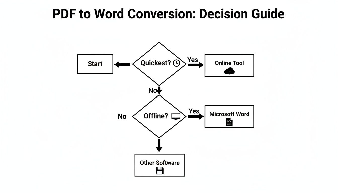 Flowchart illustrating the decision process for converting PDF to Word documents based on speed and offline access.