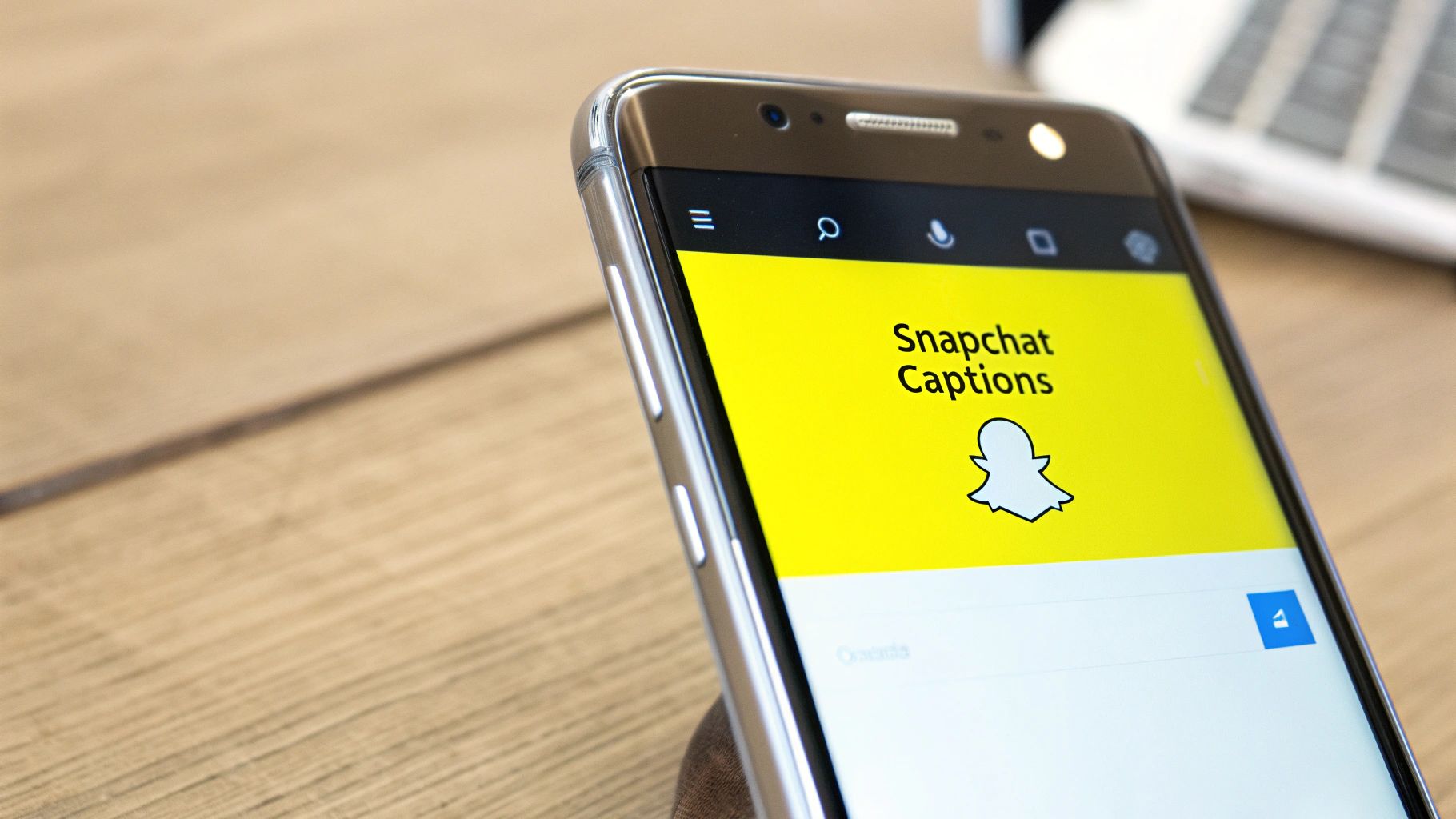 A person holding an Android phone displaying a Snapchat photo with a caption being removed.