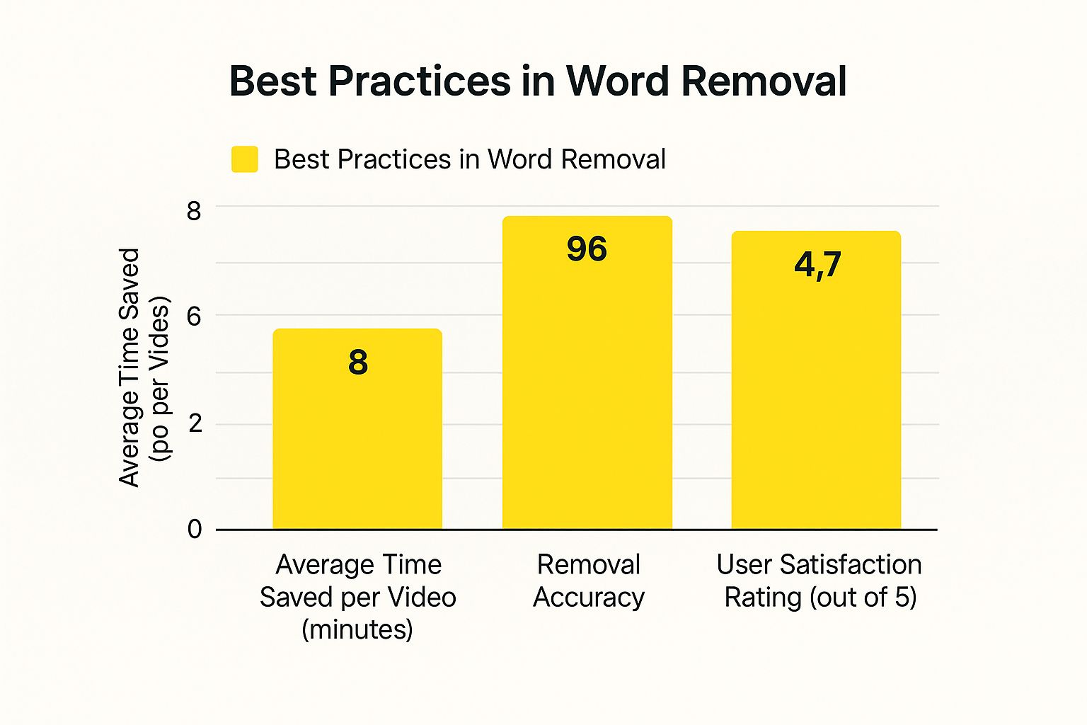Infographic comparing time saved, removal accuracy, and user satisfaction for word removal best practices.