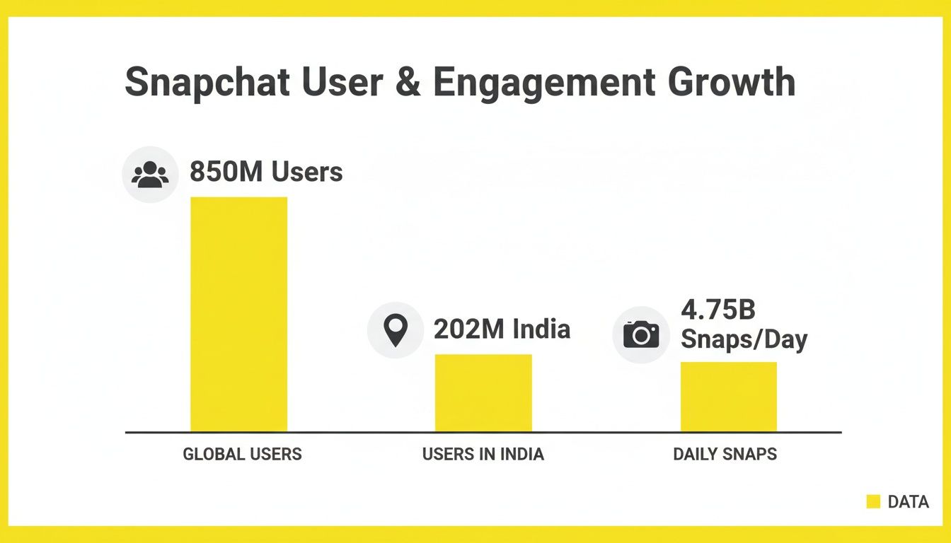 Bar chart displaying Snapchat's global users, users in India, and daily snaps.