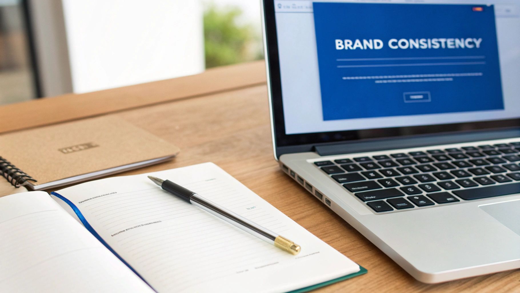 A professional website design layout showing a cohesive color palette, typography, and high-quality imagery to represent branding.