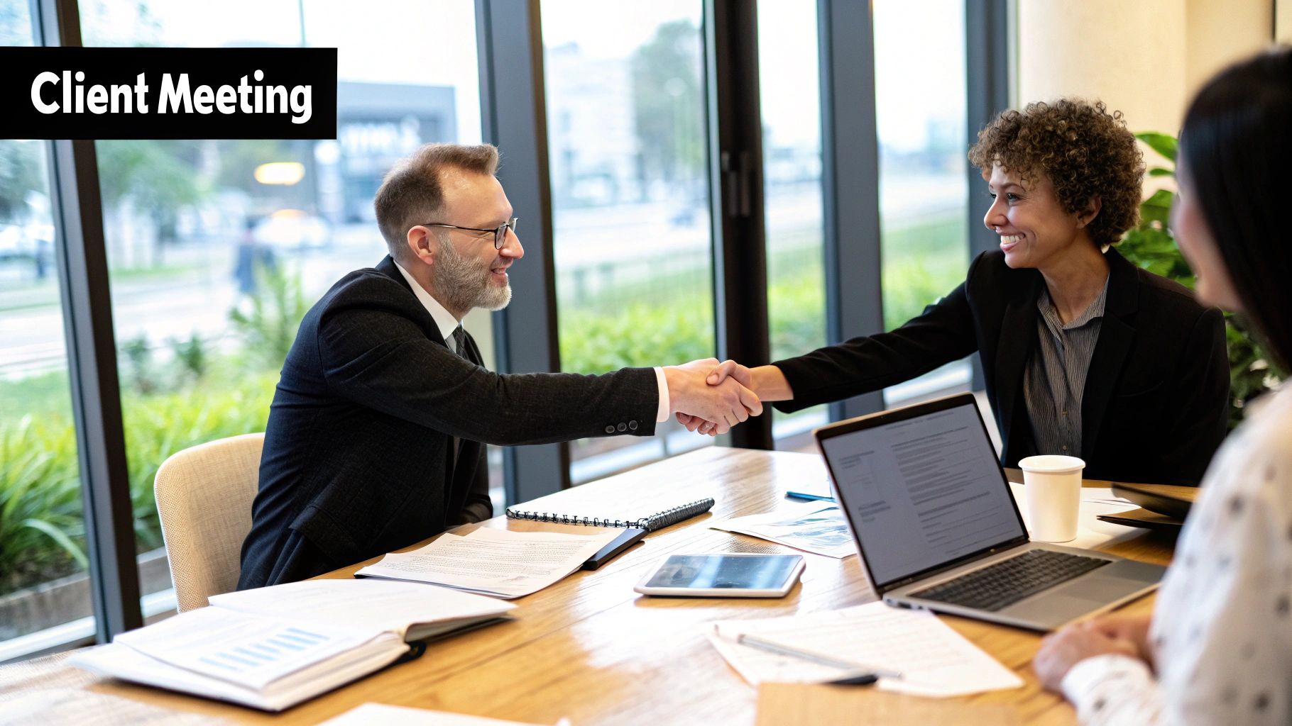 Infographic detailing the components of a client meeting invitation