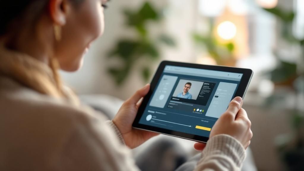 A customer support agent smiling while on a video call with a customer.