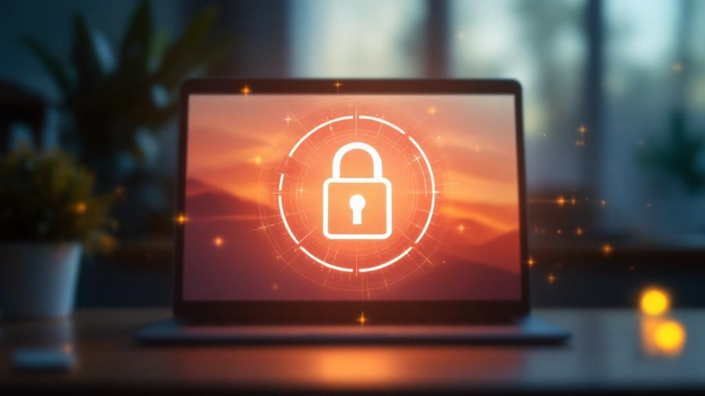 A padlock icon overlaid on a computer screen, symbolizing digital security.