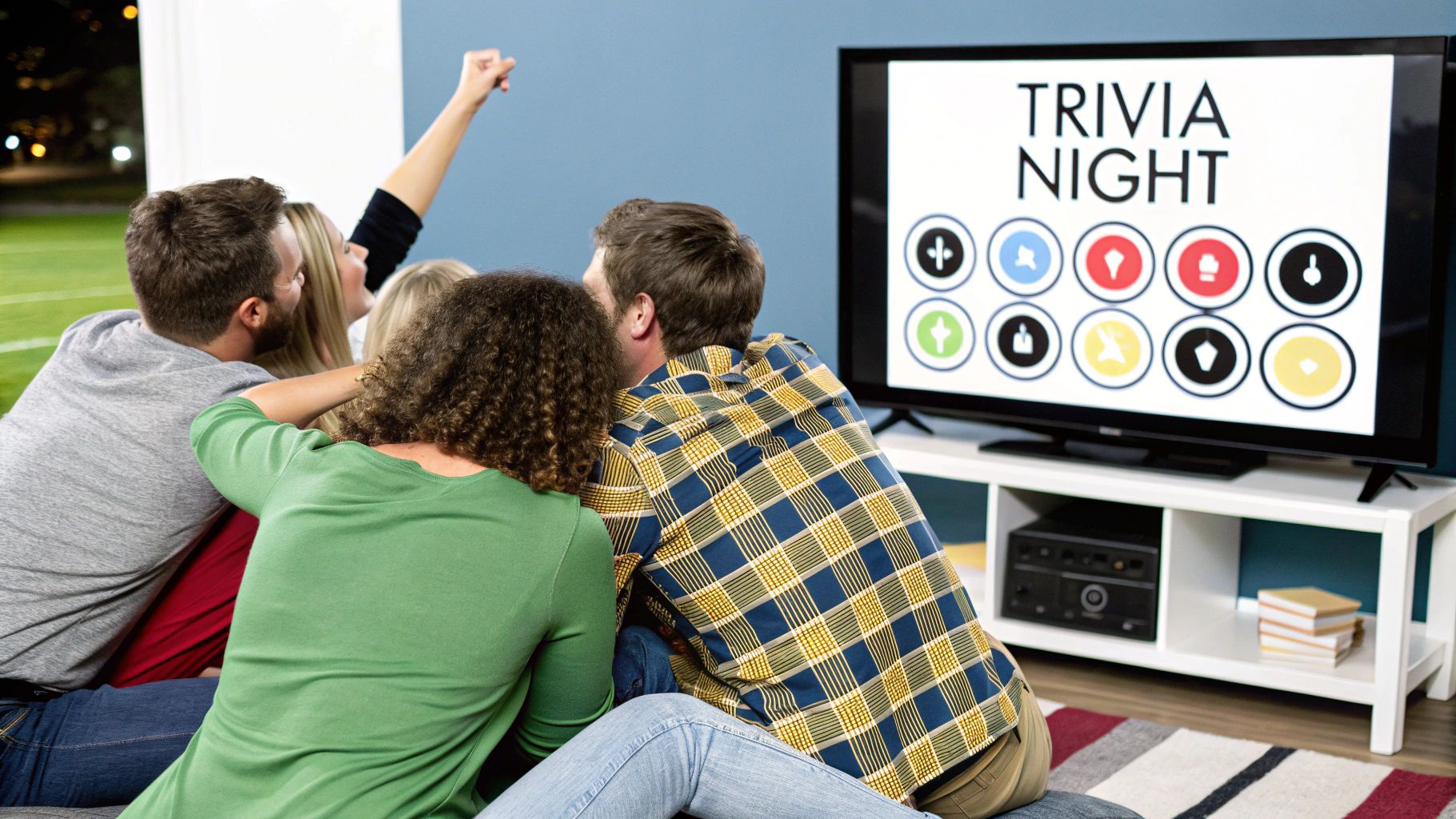People playing a trivia game on their phones at a party