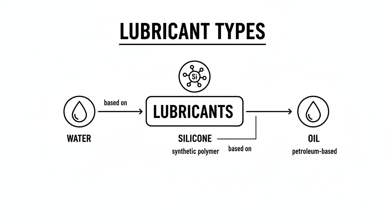 A detailed diagram illustrating the various types of lubricants based on their primary composition.