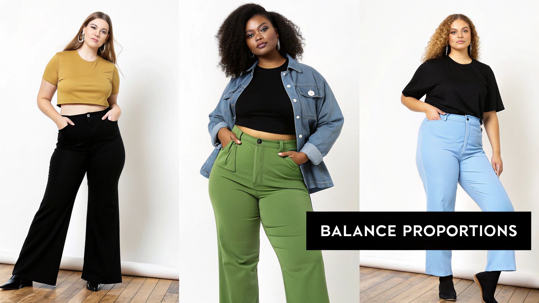 Woman styling wide leg pants with cropped blazer