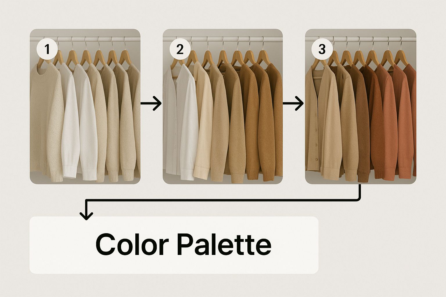 Infographic showing an organized, color-coordinated closet to visualize finding a personal color palette