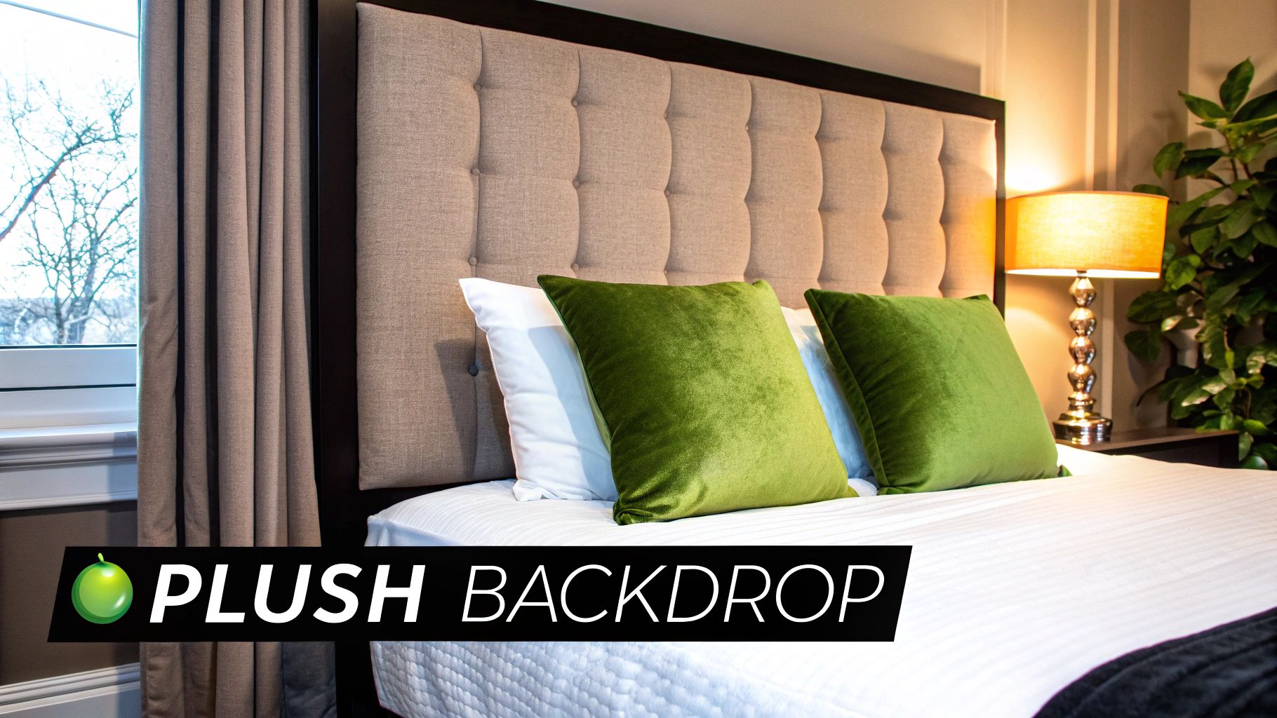 A perfectly arranged king bed with three grey Euro pillows forming a backdrop
