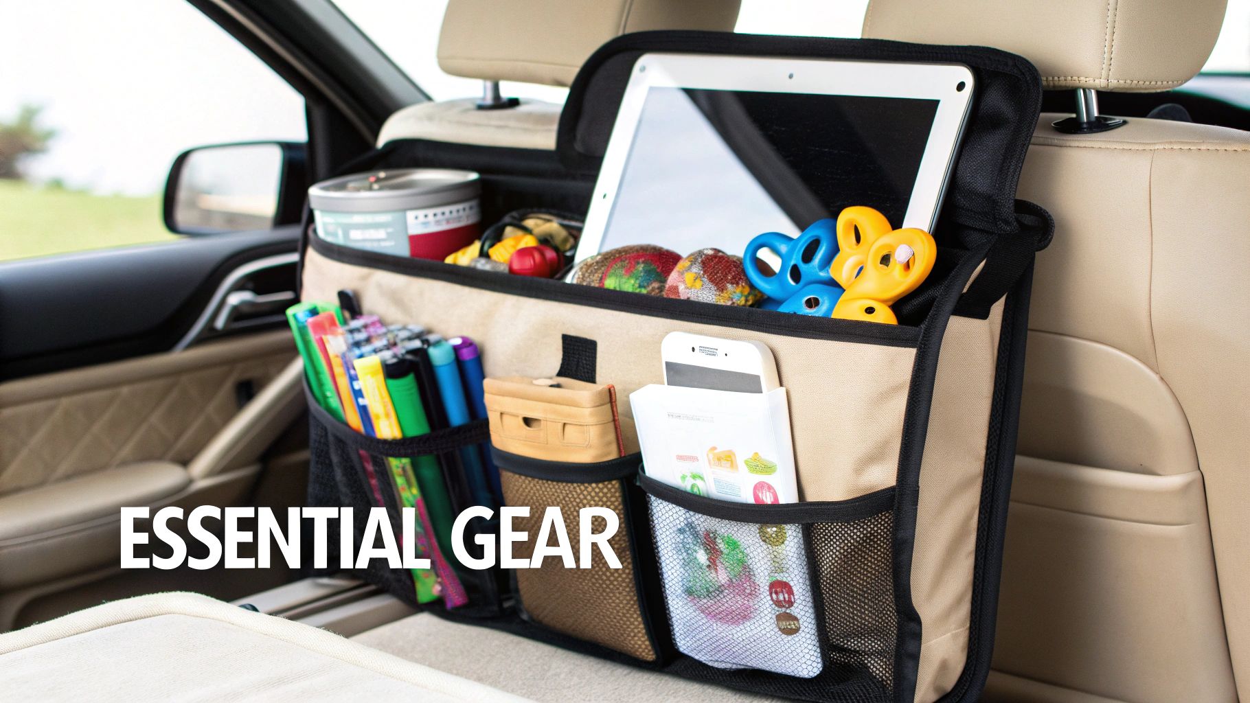 An organized car interior featuring various car organization accessories.