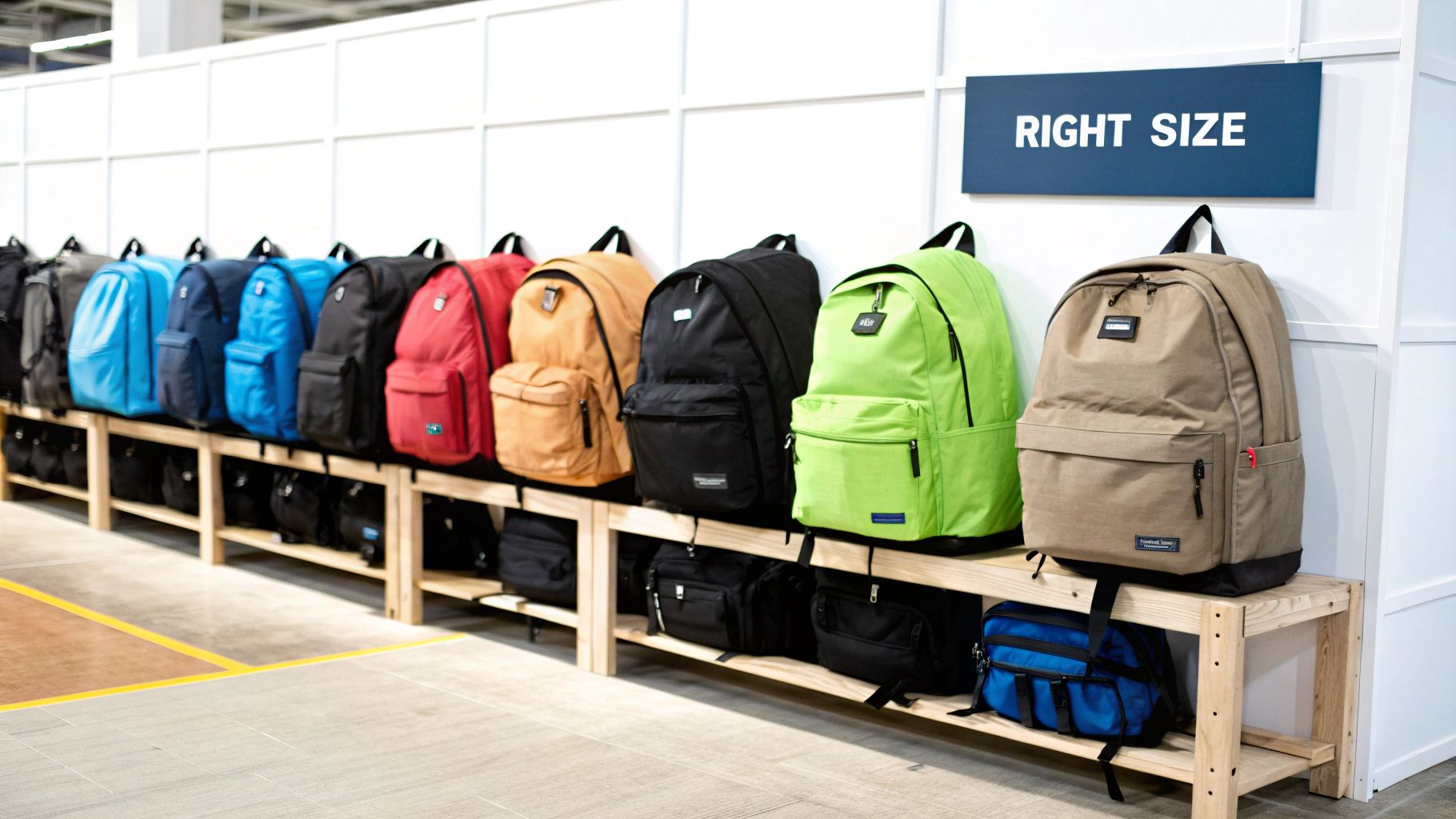 Two backpacks packed for a trip, sitting on a wooden floor
