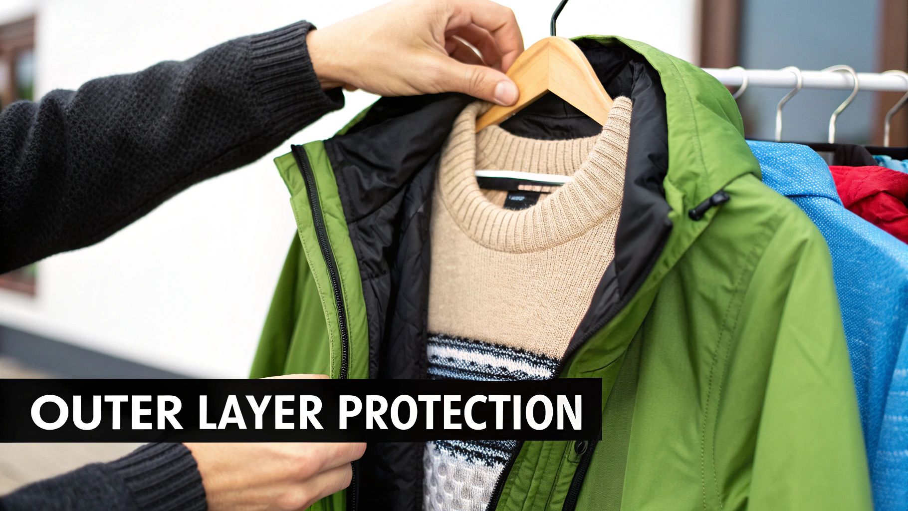 Stylish woman layering clothes for fall