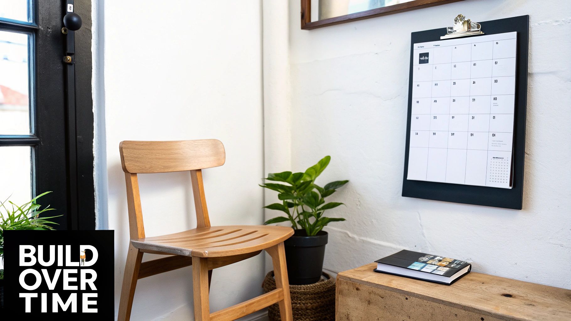 A person potting a small plant in a terracotta pot inside a bright, airy home.