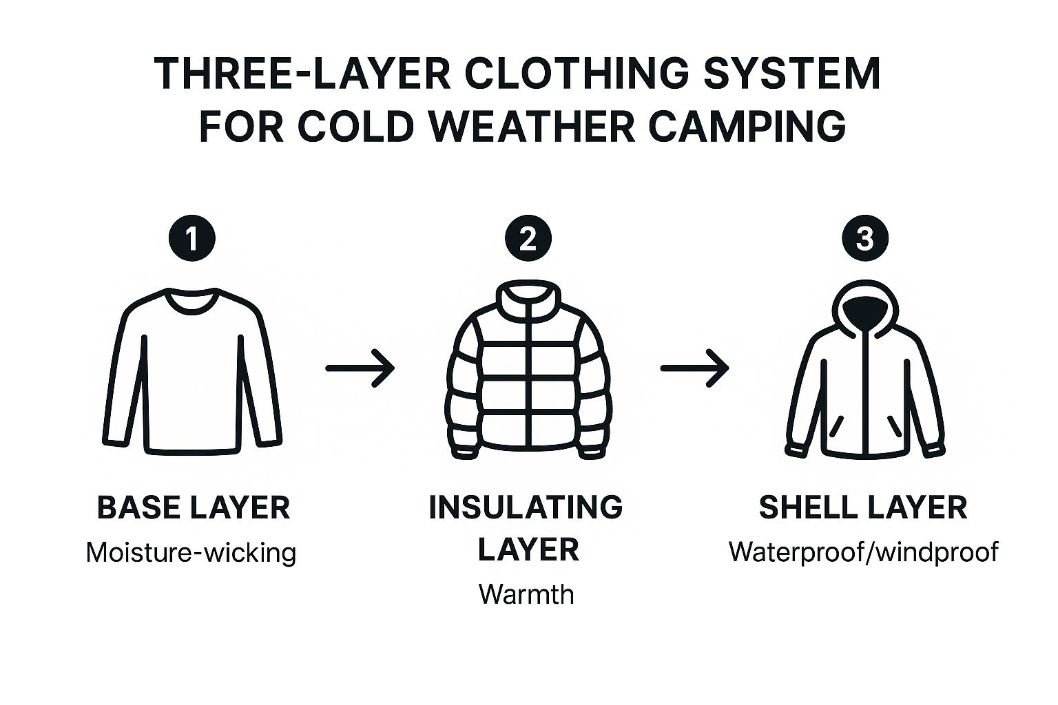 Infographic showing key data about The Layering System: Base, Insulating, and Shell Layers