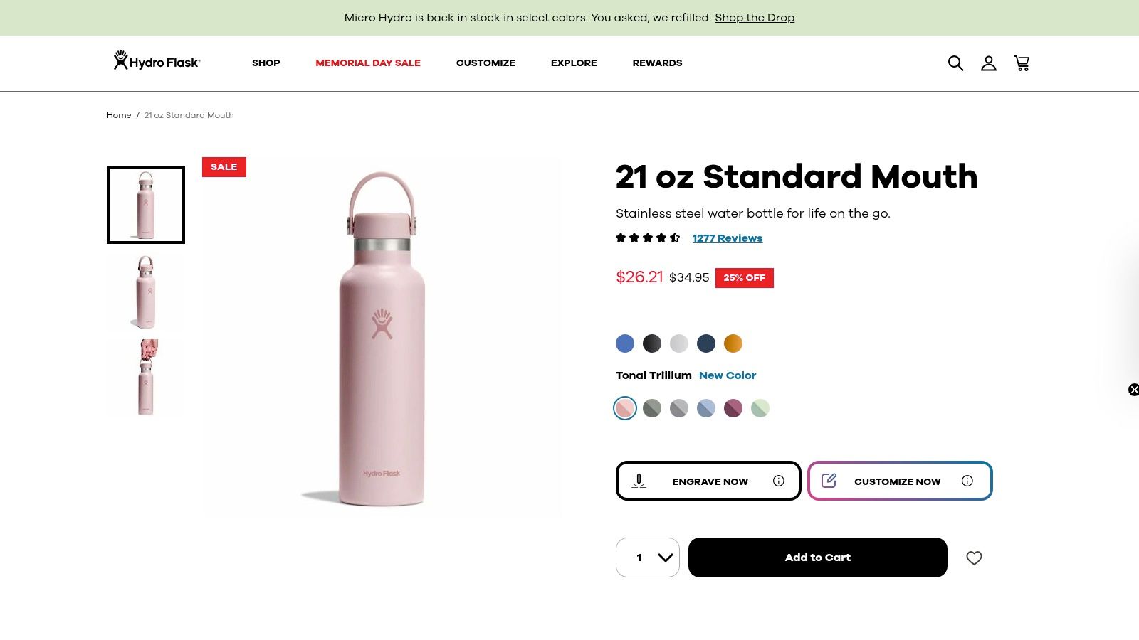 Hydro Flask Standard Mouth Water Bottle (21 oz)