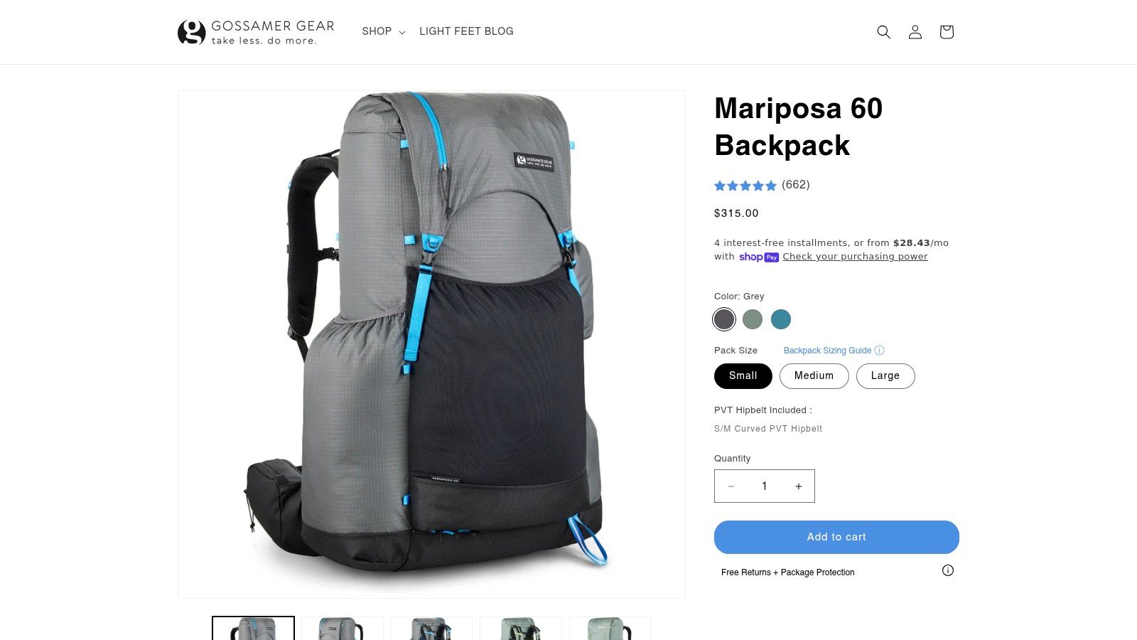 Gossamer Gear Mariposa 60 Ultralight Backpack