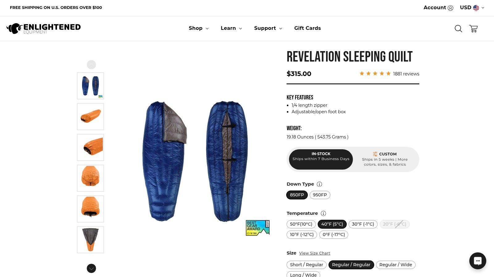 Enlightened Equipment Revelation Quilt