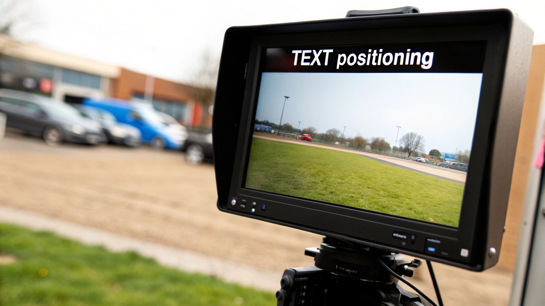 A person editing a video on a laptop, with text overlay controls visible on the screen.