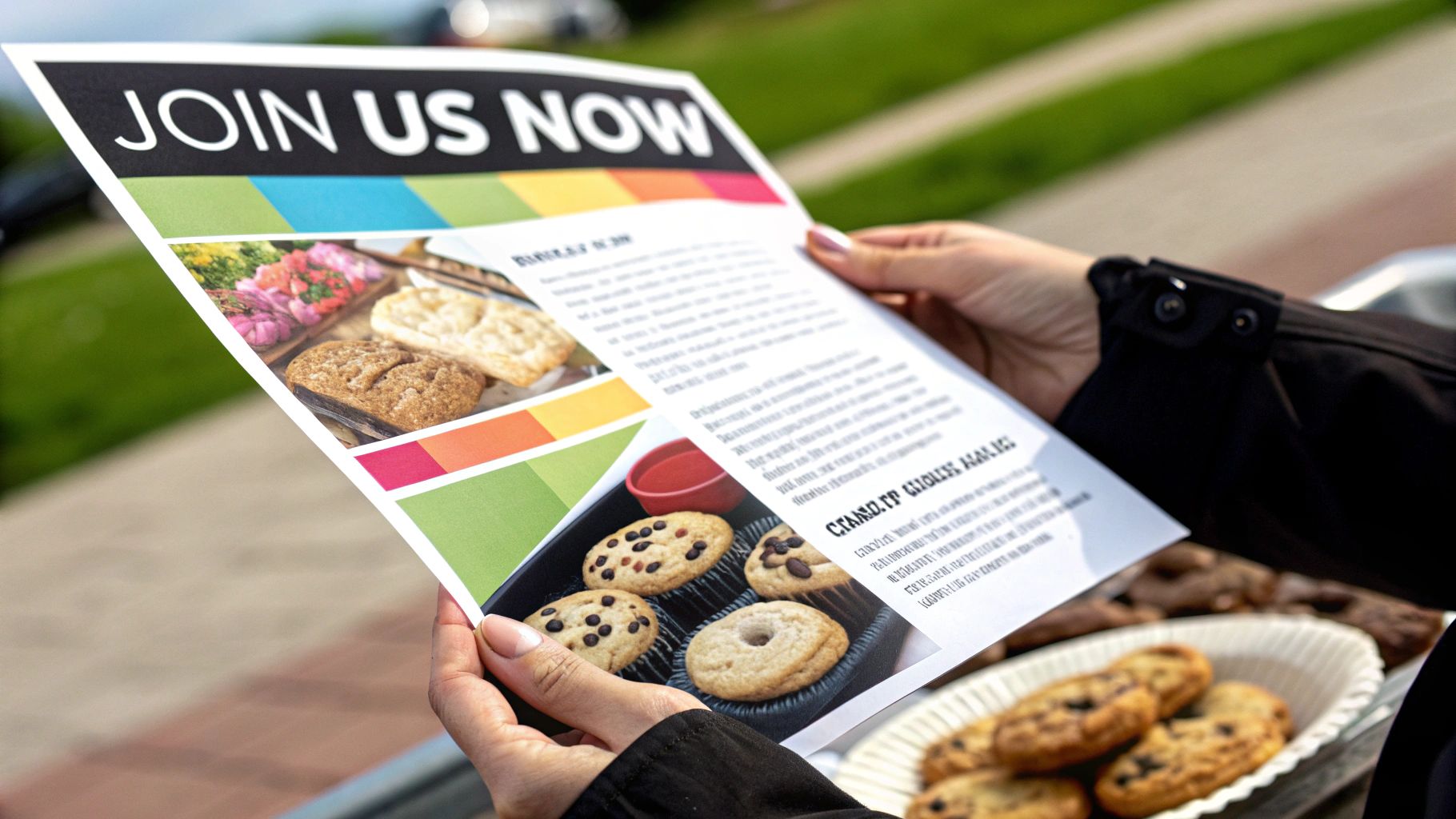Several bake sale posters hung on a community bulletin board, showing different distribution strategies.
