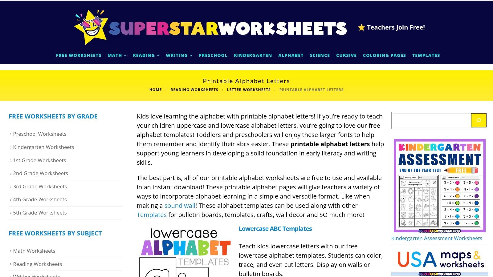 Superstar Worksheets - Printable Alphabet Letters