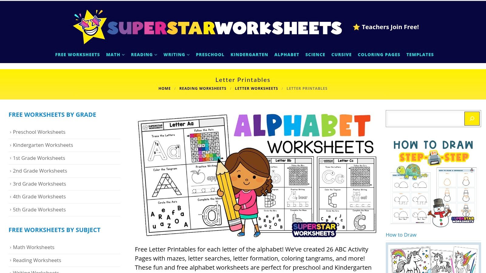 Superstar Worksheets - Letter Printables